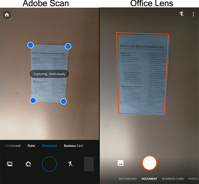 Capturing Adobe Scan and Office Lens