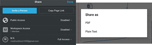 Screenshots of Sharing and Collaboration in Notion and OneNote