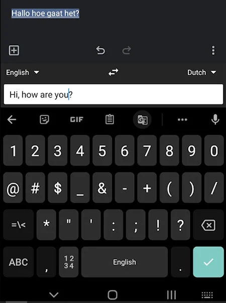 Screenshot of Gboard showing Translation