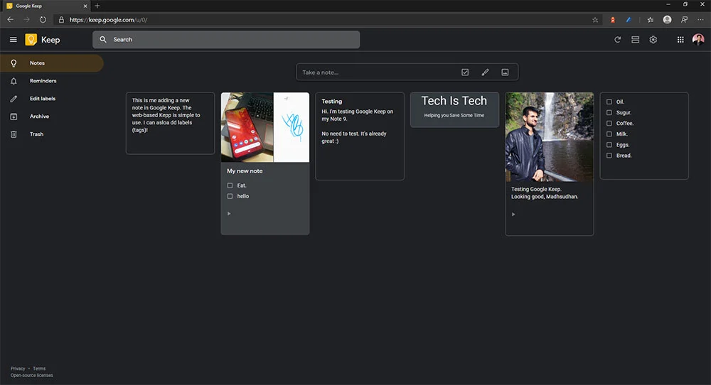 Google Keep Web
