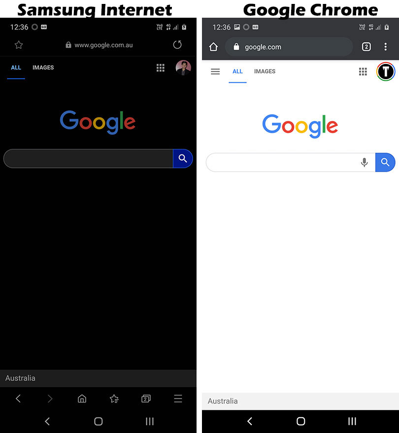 Interface - Samsung Internet vs Google Chrome