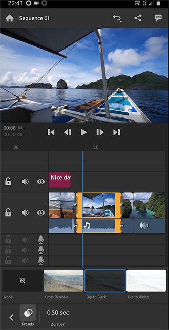 Transitions Tool in Premiere Rush