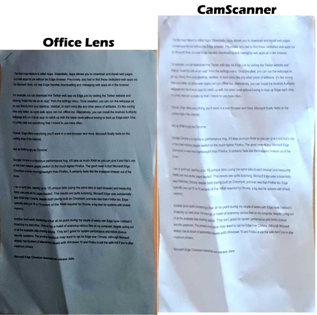 Angle Capture - Office Lens vs CamScanner