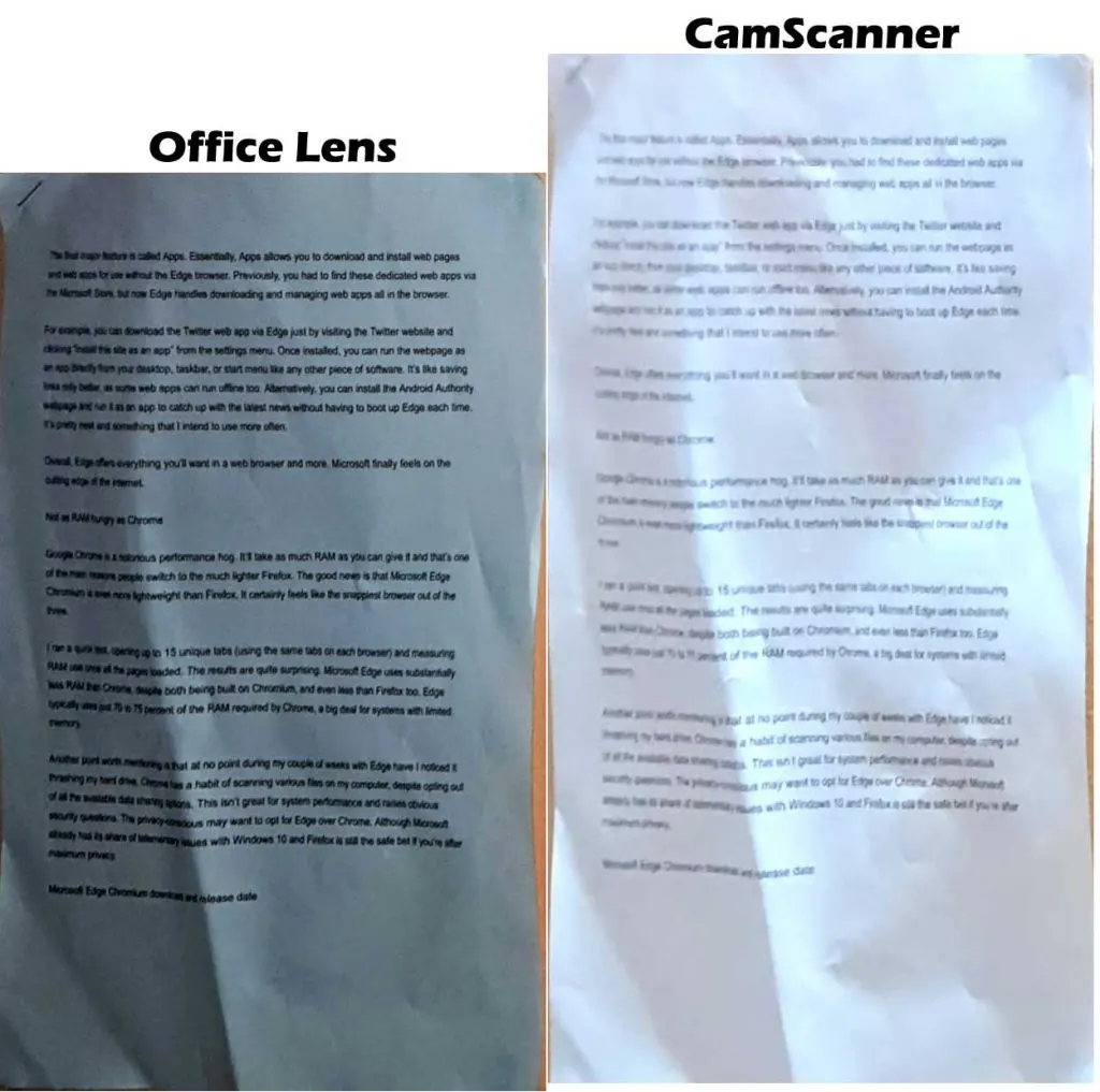 Angle Capture - Office Lens vs CamScanner
