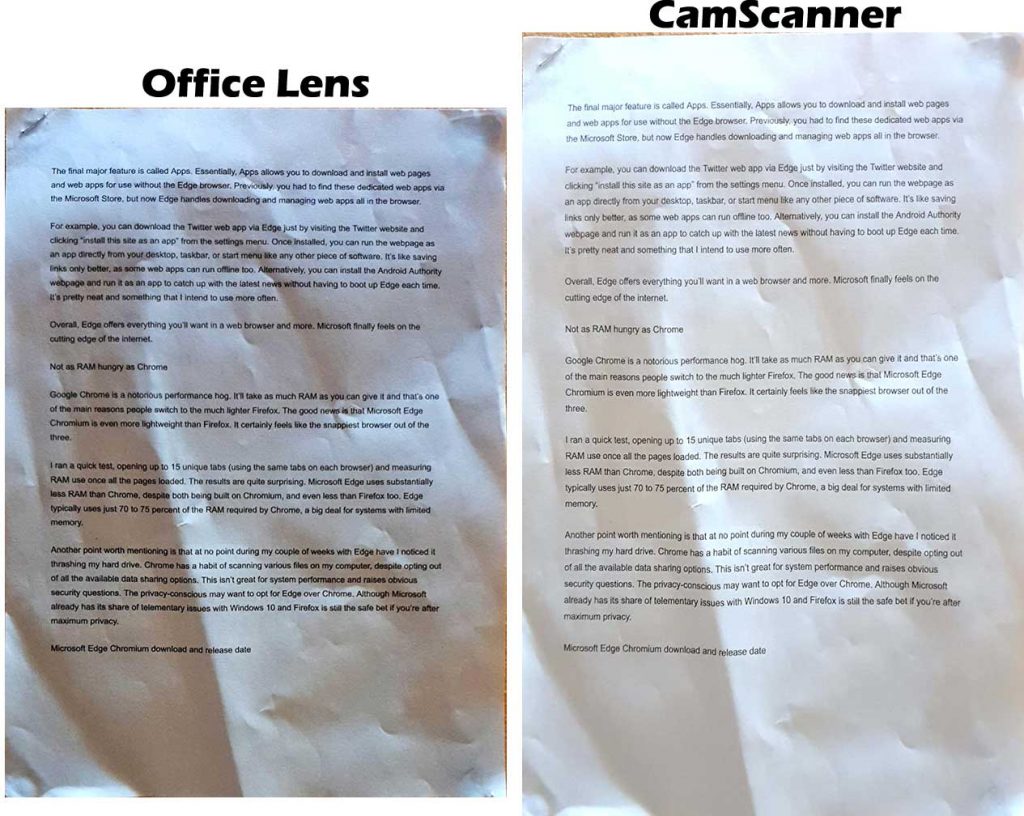 Office Lens vs CamScanner