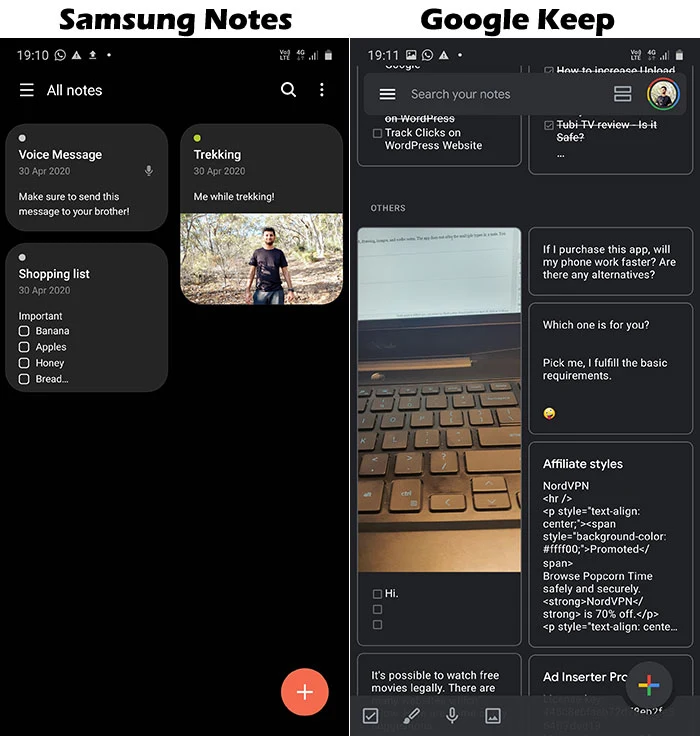 Samsung Notes vs Google Keep