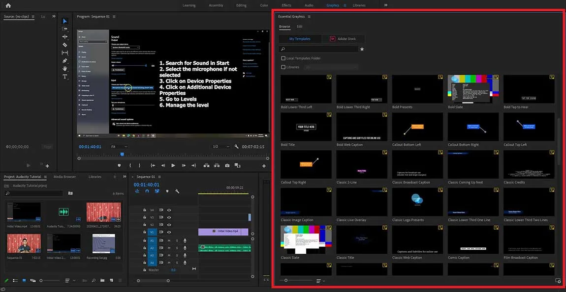 Adobe Premiere Pro Graphics Workspace