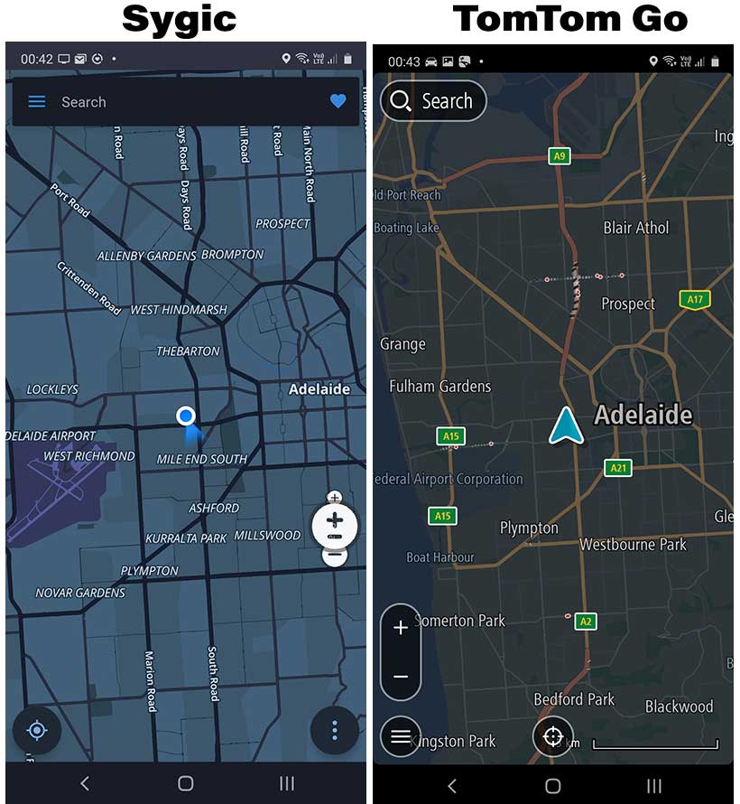 Interface of Sygic and TomTom-Go