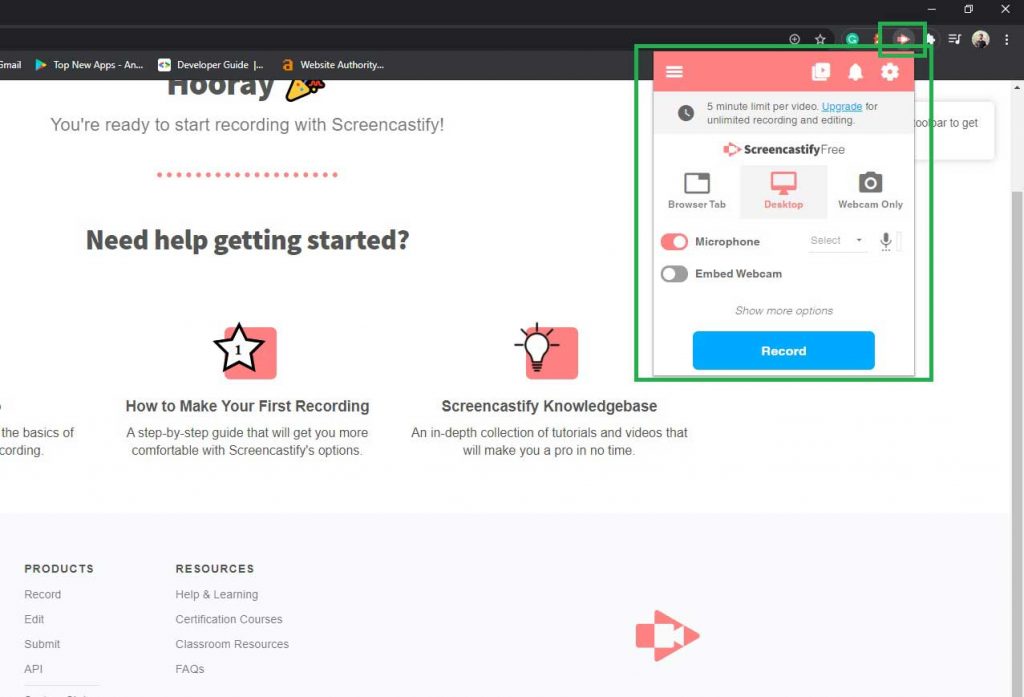 Screencastify Interface