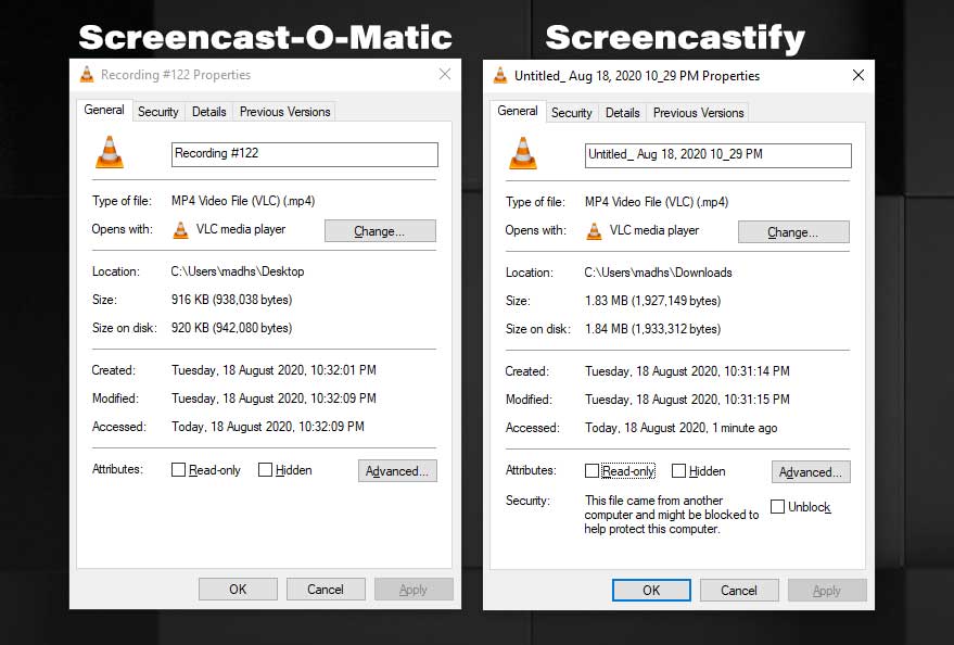 Screencast-O-Matic vs. Screencastify Video Size