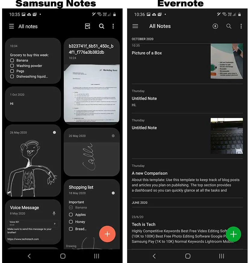 Samsung Notes vs Evernote