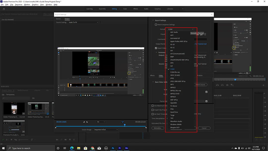 Premiere Pro Exporting Options