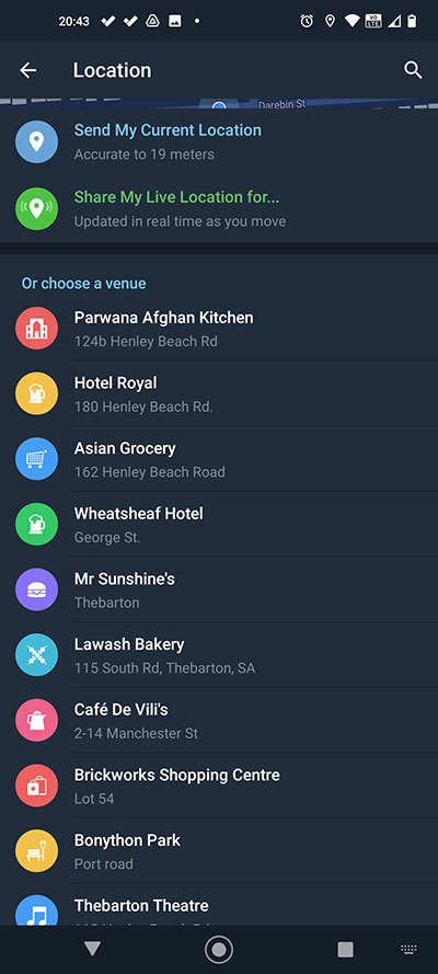 Telegram Location Options