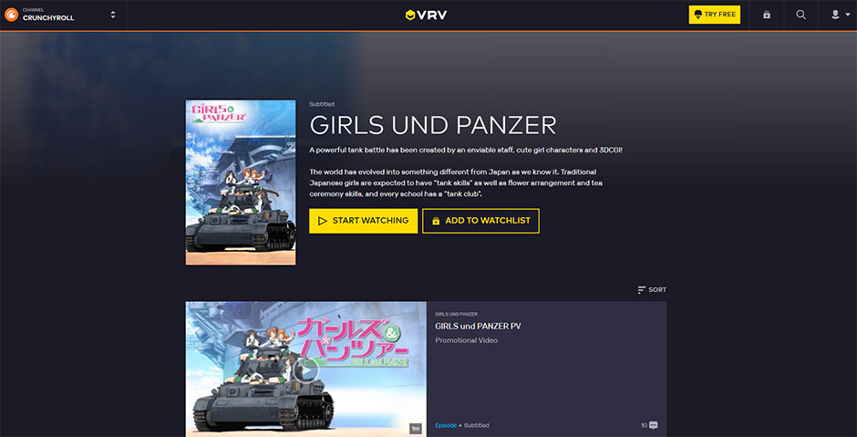 Girls Und Panzer on VRV