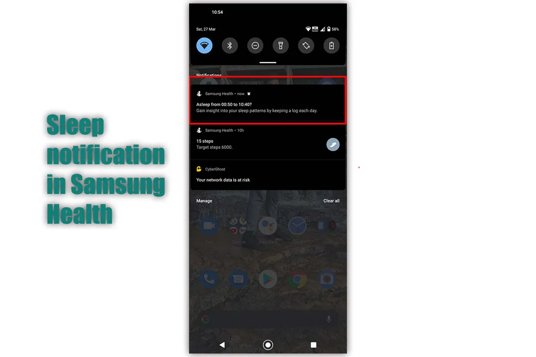 Sleep Notification in Samsung Health