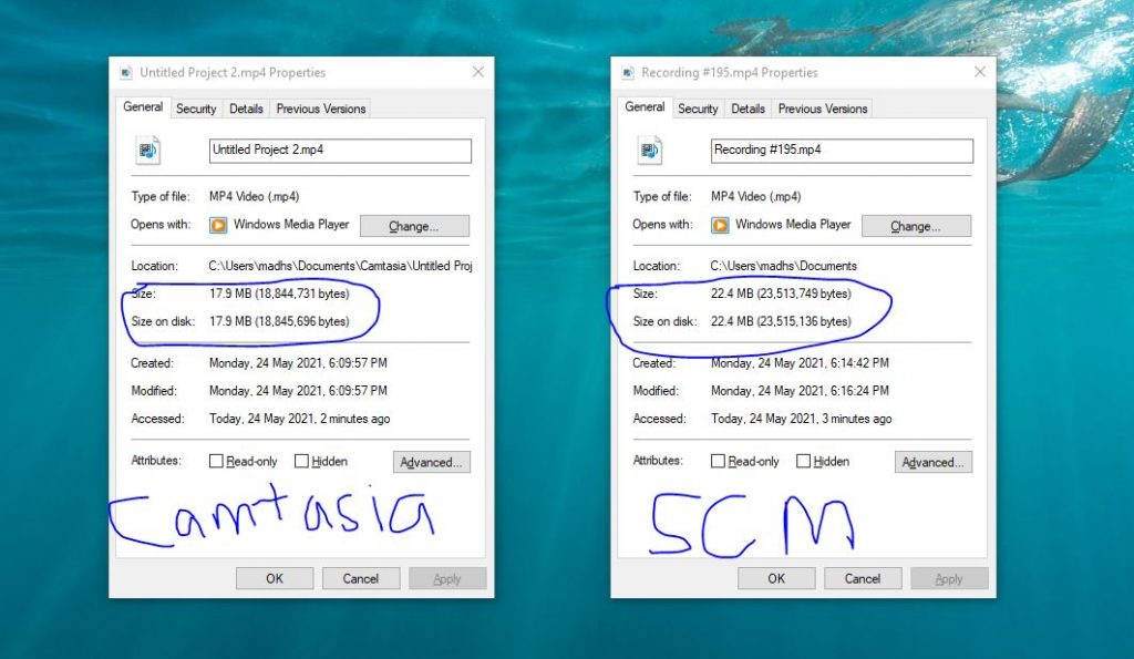 Camtasia vs Screencast-O-Matic Browser File Size