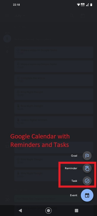Google Calendar with Reminders and Tasks