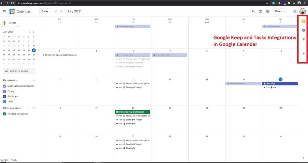 Google Keep and Tasks Integration in Google Calendar