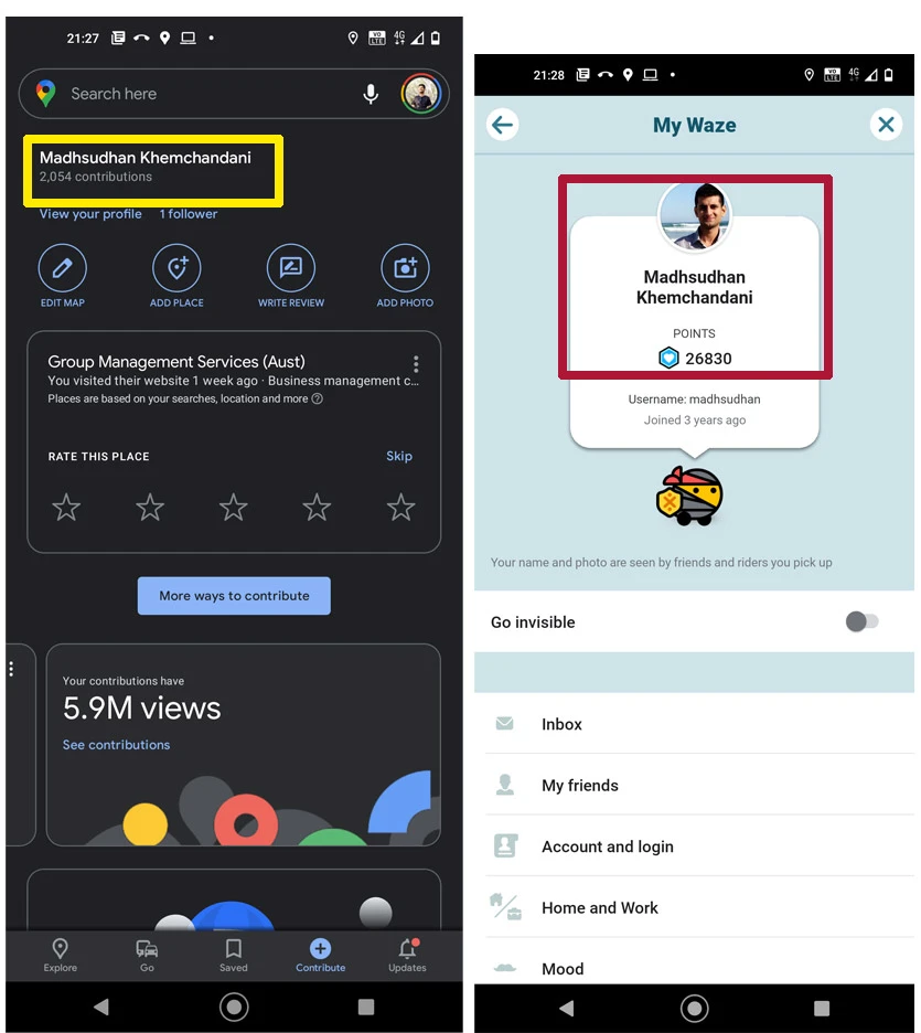 Contributions on Google Maps and Waze