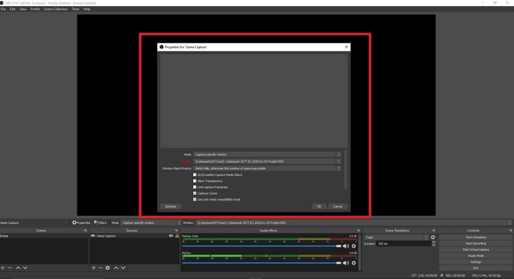 OBS Game Capture Window