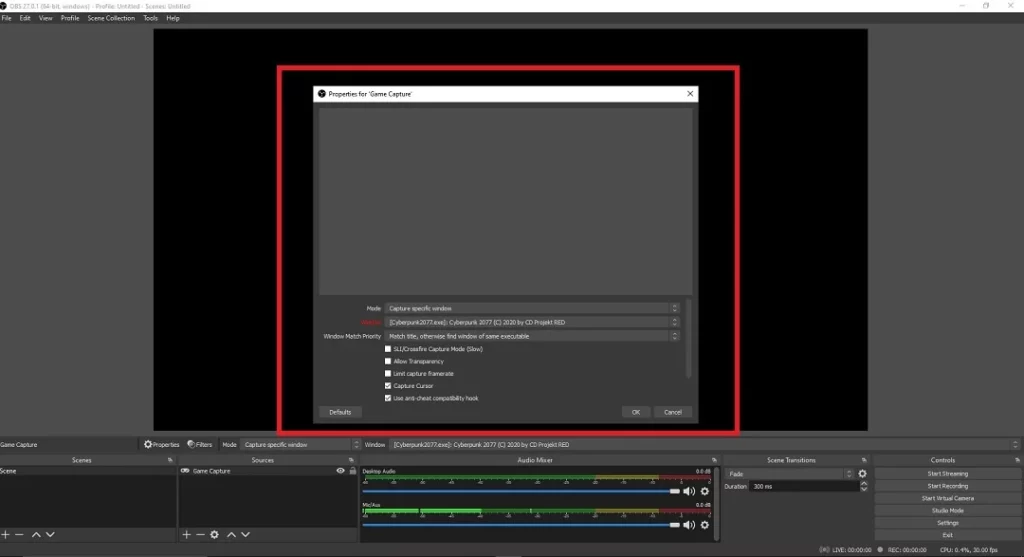 OBS Game Capture Window