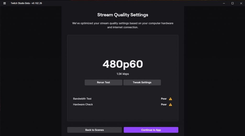 Twitch Studio Bandwidth Check