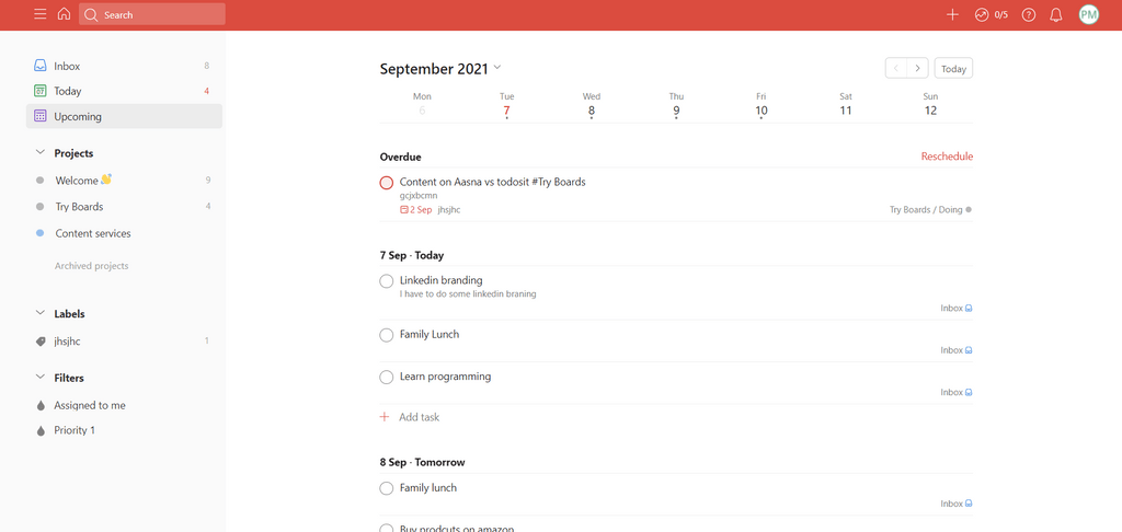 Todoist Upcoming To Do List