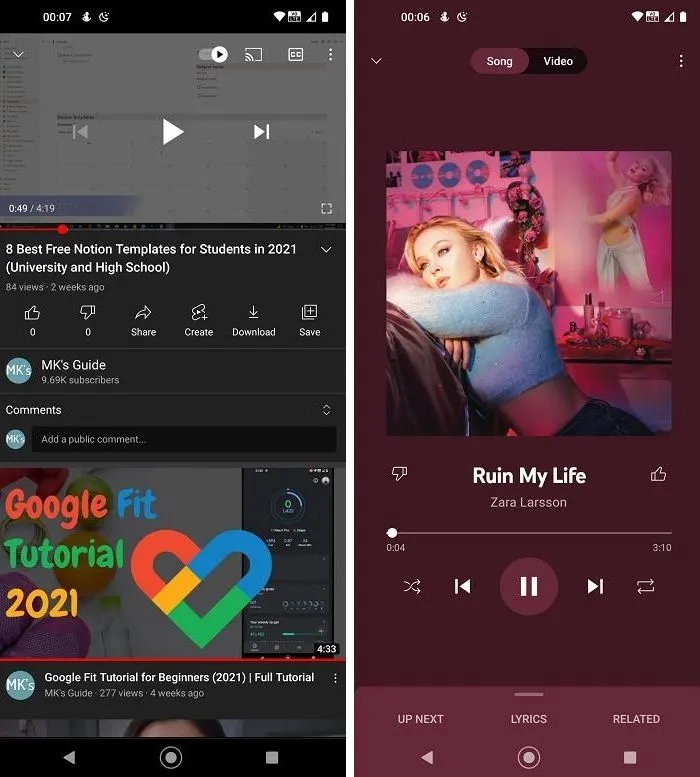 YouTube and YouTube Music Player