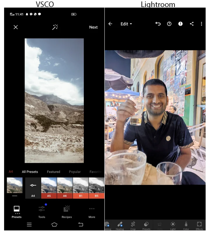 VSCO and Lightroom Interface