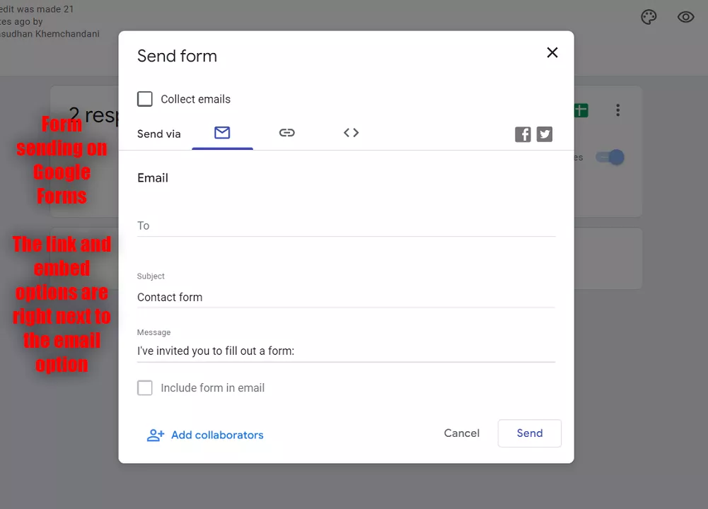 Form Sending on Google Forms