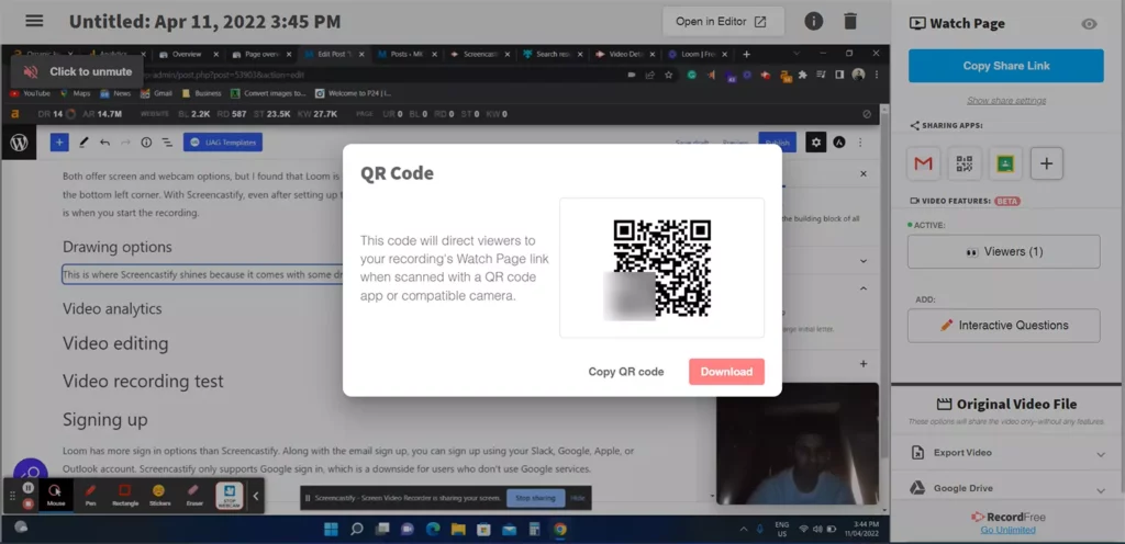 QR Code in Screencastify