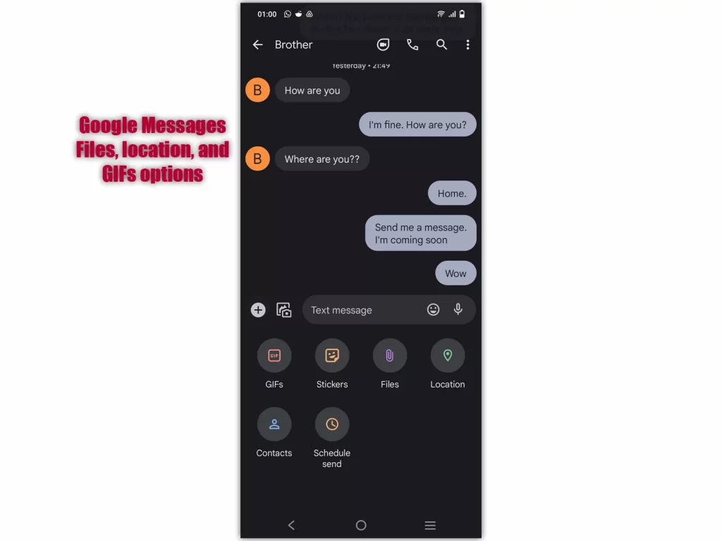 Google Messages GIFs, Location, and Stickers Option