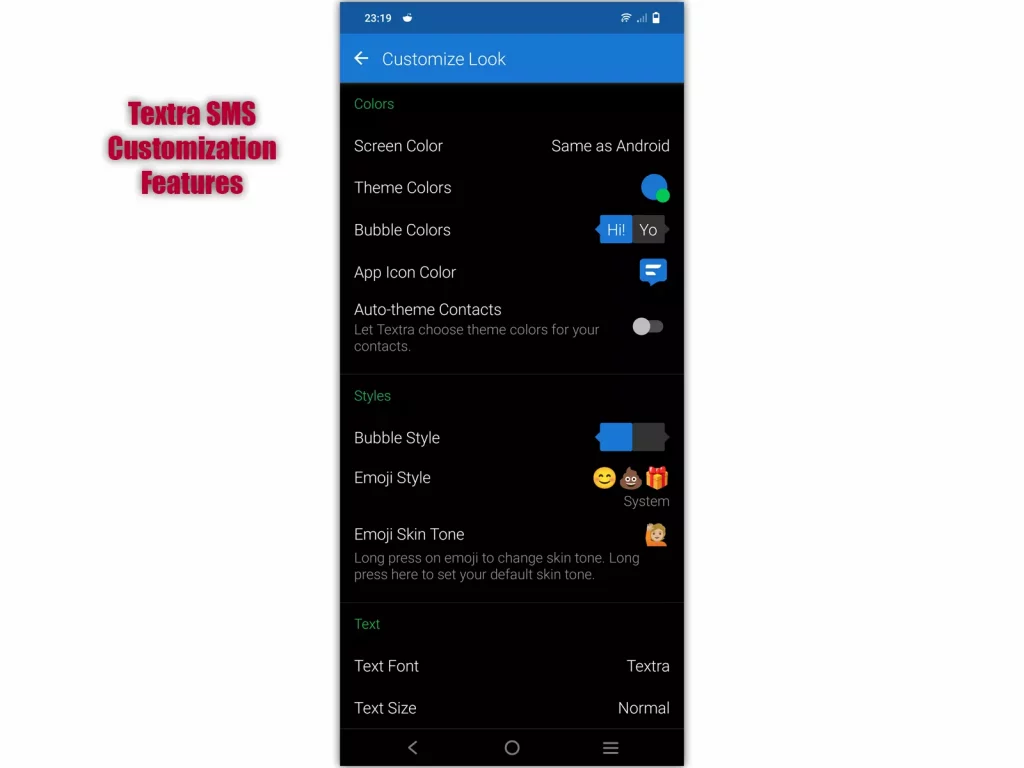Textra SMS Customization Features