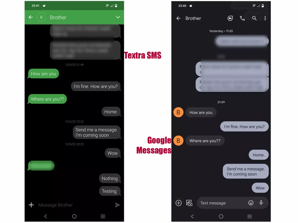 Textra SMS and Google Messages Interface