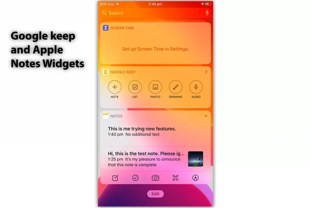 Google Keep and Apple Notes Widgets