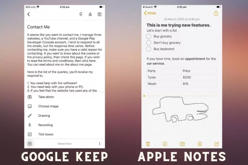 Google Keep vs Apple Notes