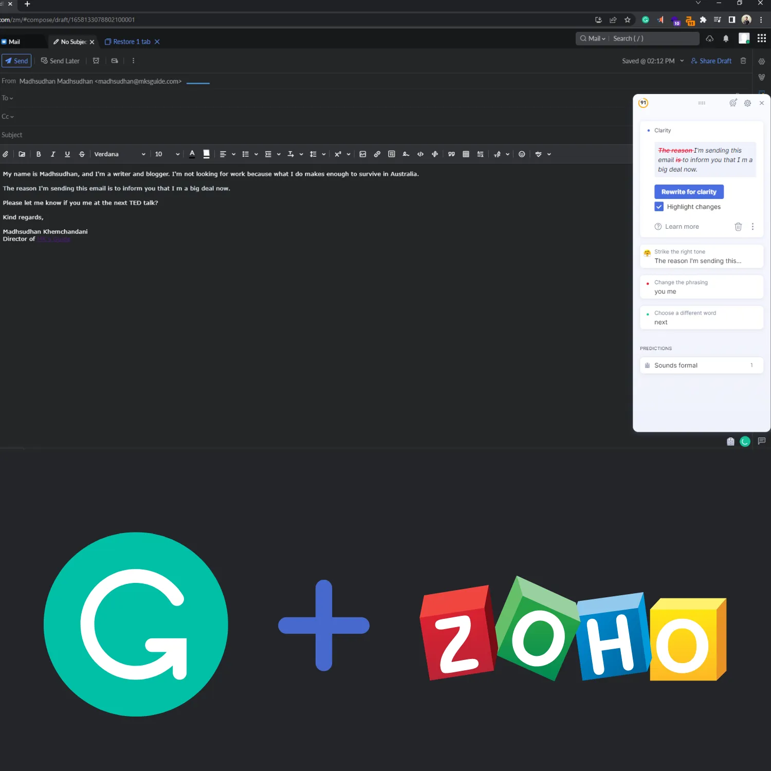 How to Use Grammarly with Zoho Mail