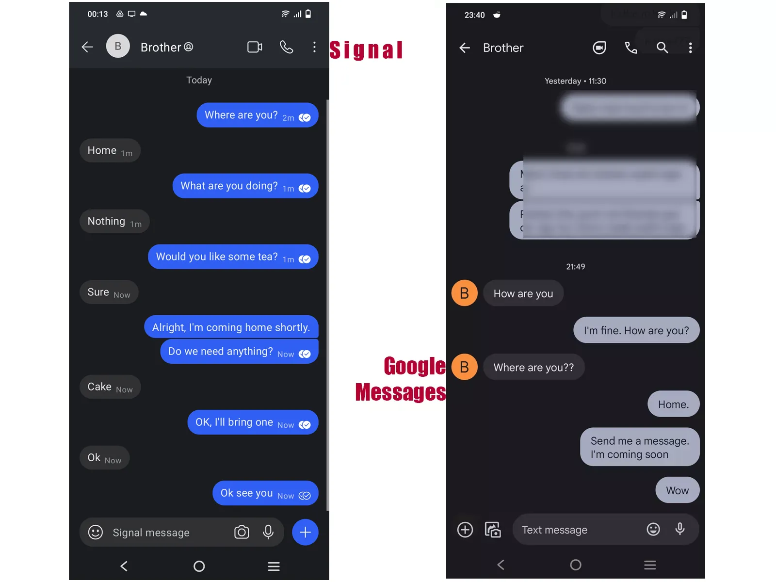 Signal and Google Messages Interface