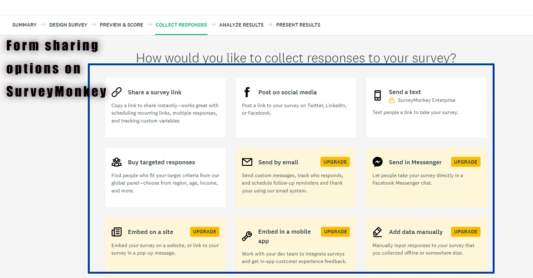 Form Sharing Options on SurveyMonkey