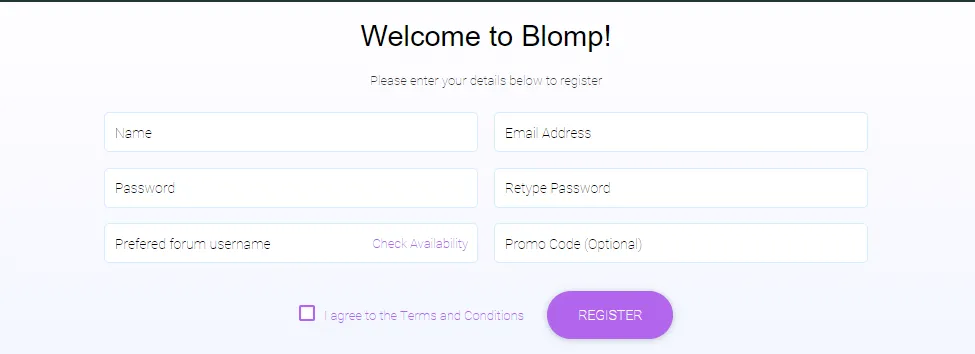 Signing Up on Blomp
