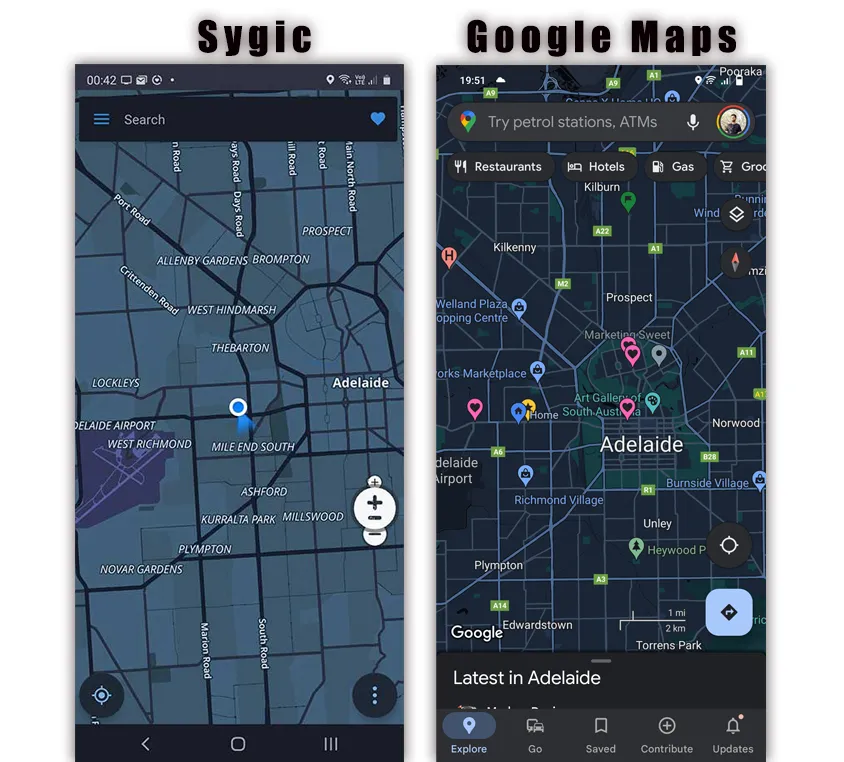 Sygic and Google Maps Interface