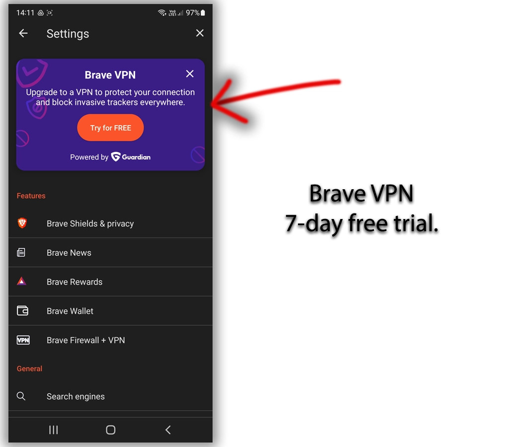 Brave VPN on Android