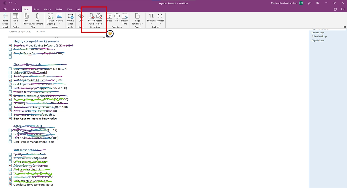 Audio and Video Recording in OneNote