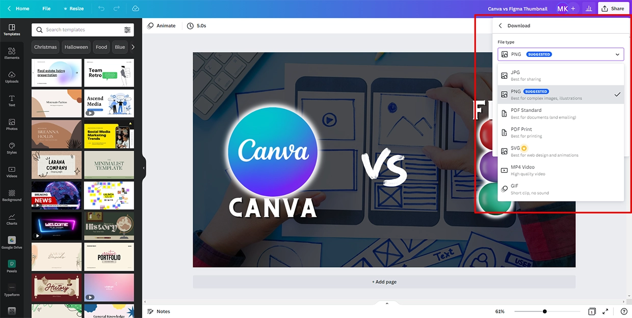 Download Options in Canva