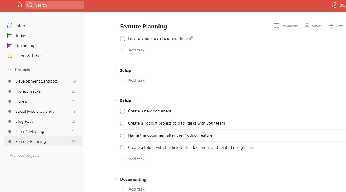 Feature Planning Todoist Template