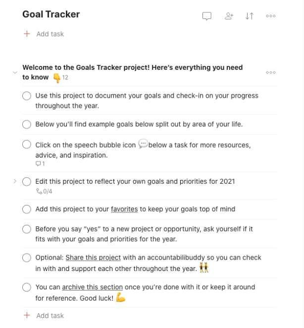 Goal Tracker Todoist Template