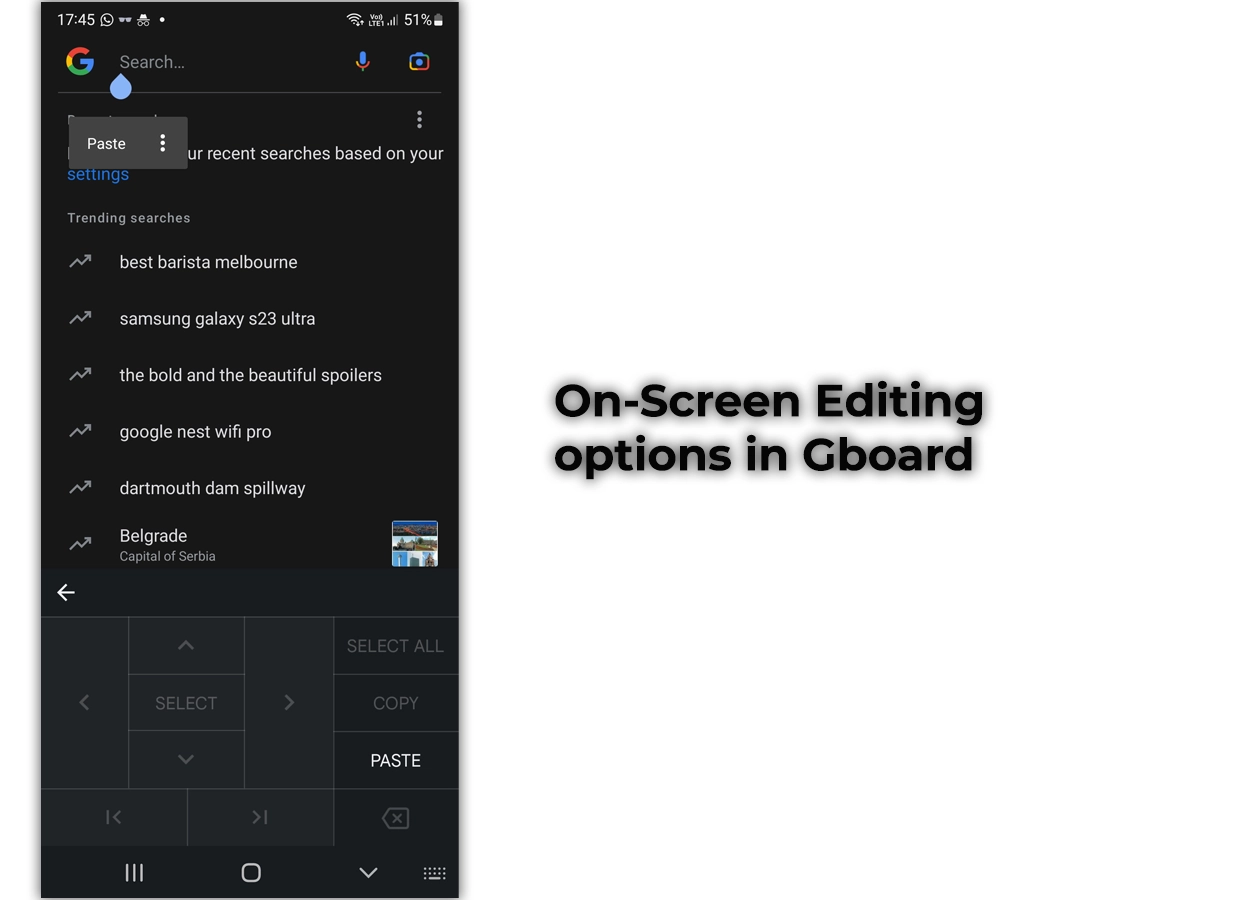On-Screen Editing options in Gboard