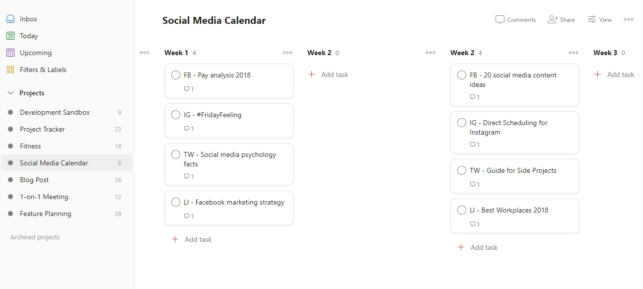 Social Media Calendar Todoist Template