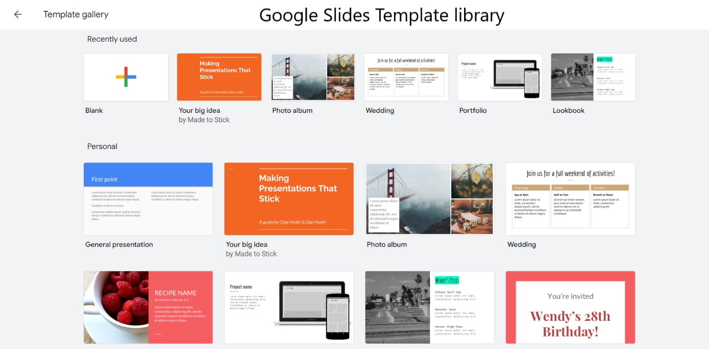 Templates in Google Slides