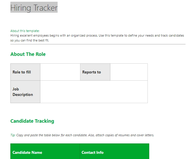 Hiring Tracker Evernote Template
